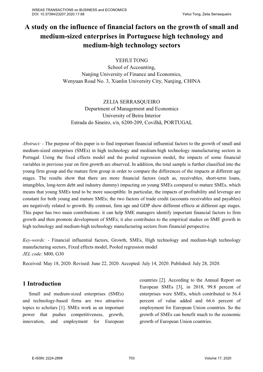 A Study on the Influence of Financial Factors on the Growth of Small and Medium-Sized Enterprises in Portuguese High Technology and Medium-High Technology Sectors