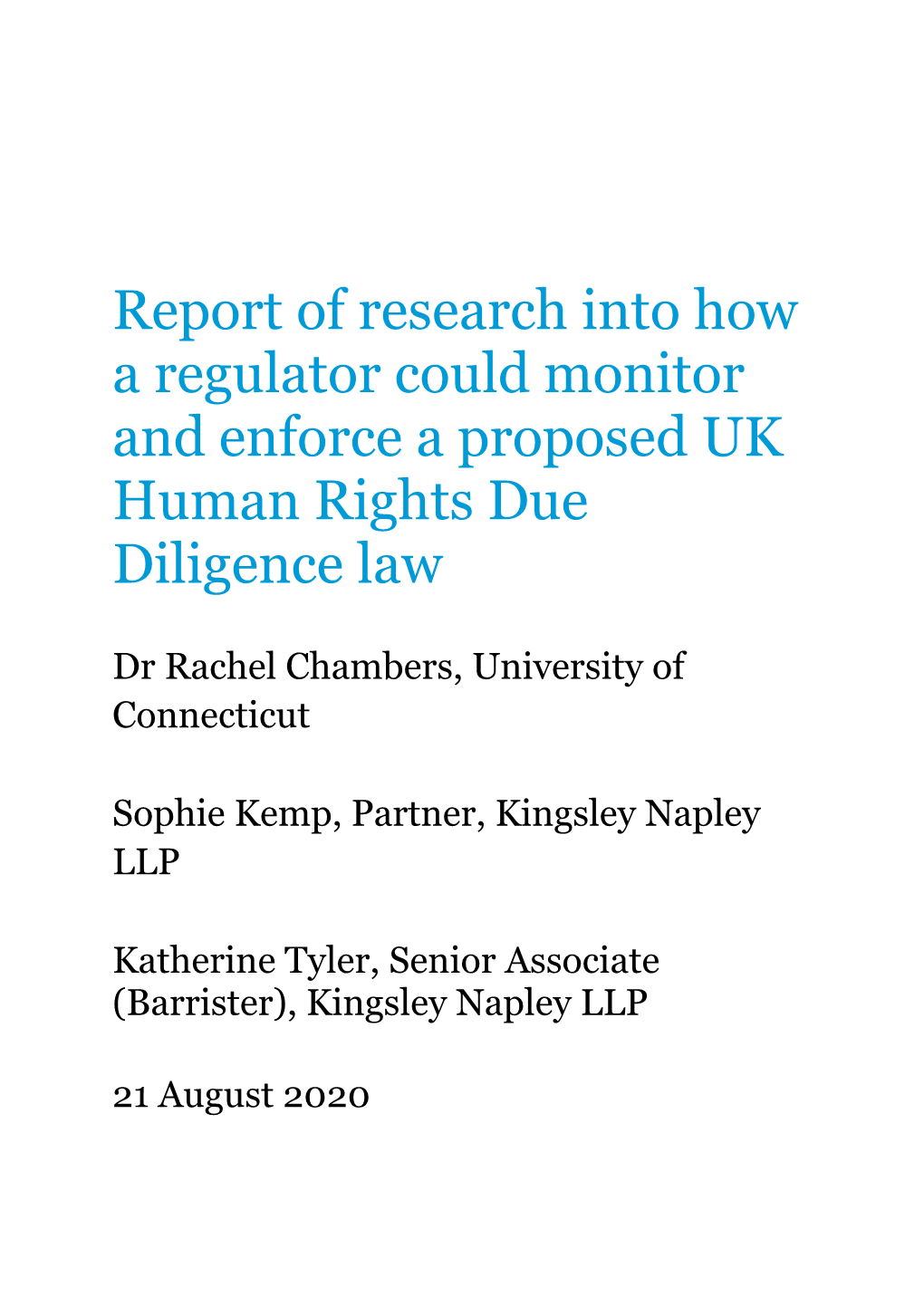 Report of Research Into How a Regulator Could Monitor and Enforce a Proposed UK Human Rights Due Diligence Law