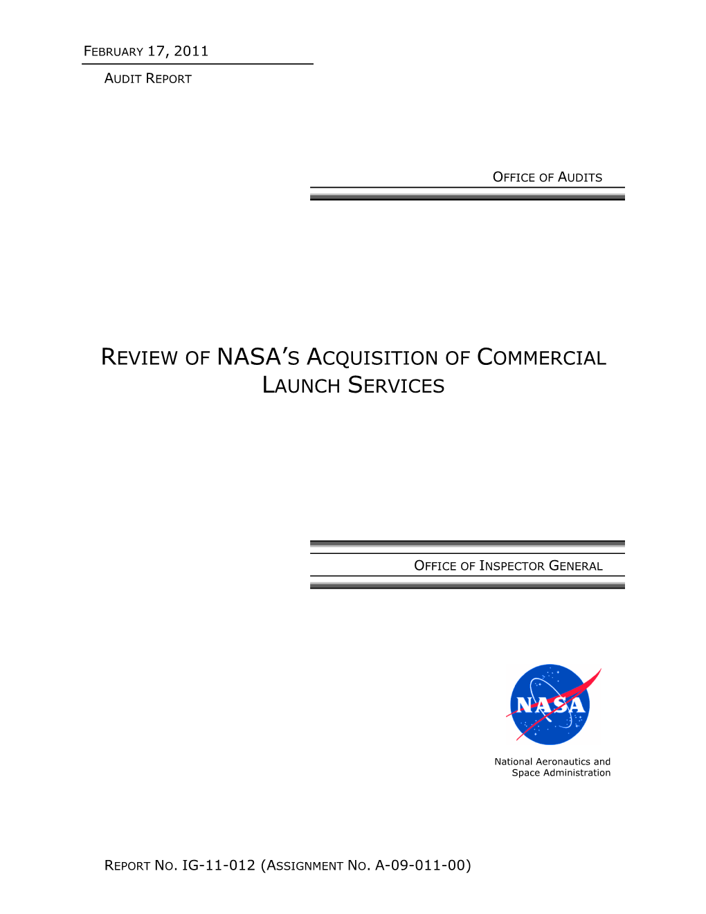 Review of Nasa's Acquisition of Commercial Launch Services