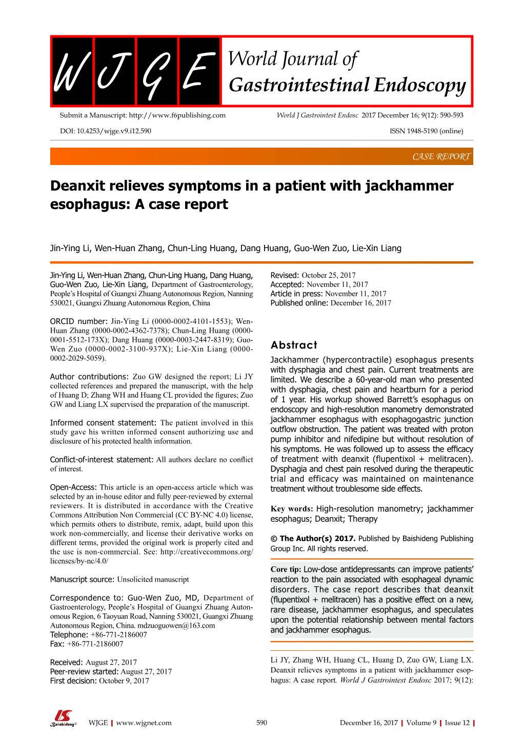 Deanxit Relieves Symptoms in a Patient with Jackhammer Esophagus: a Case Report