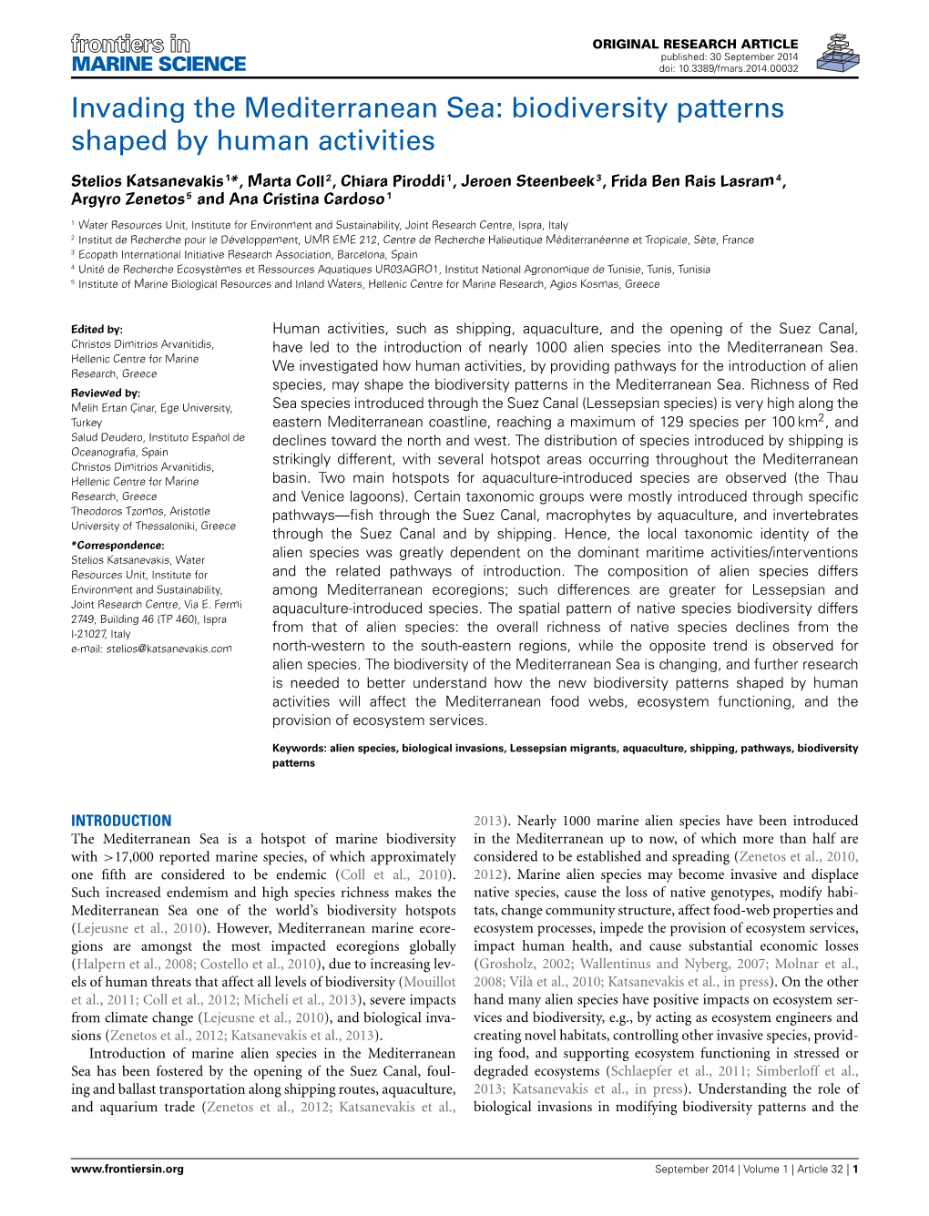 Invading the Mediterranean Sea: Biodiversity Patterns Shaped by Human Activities