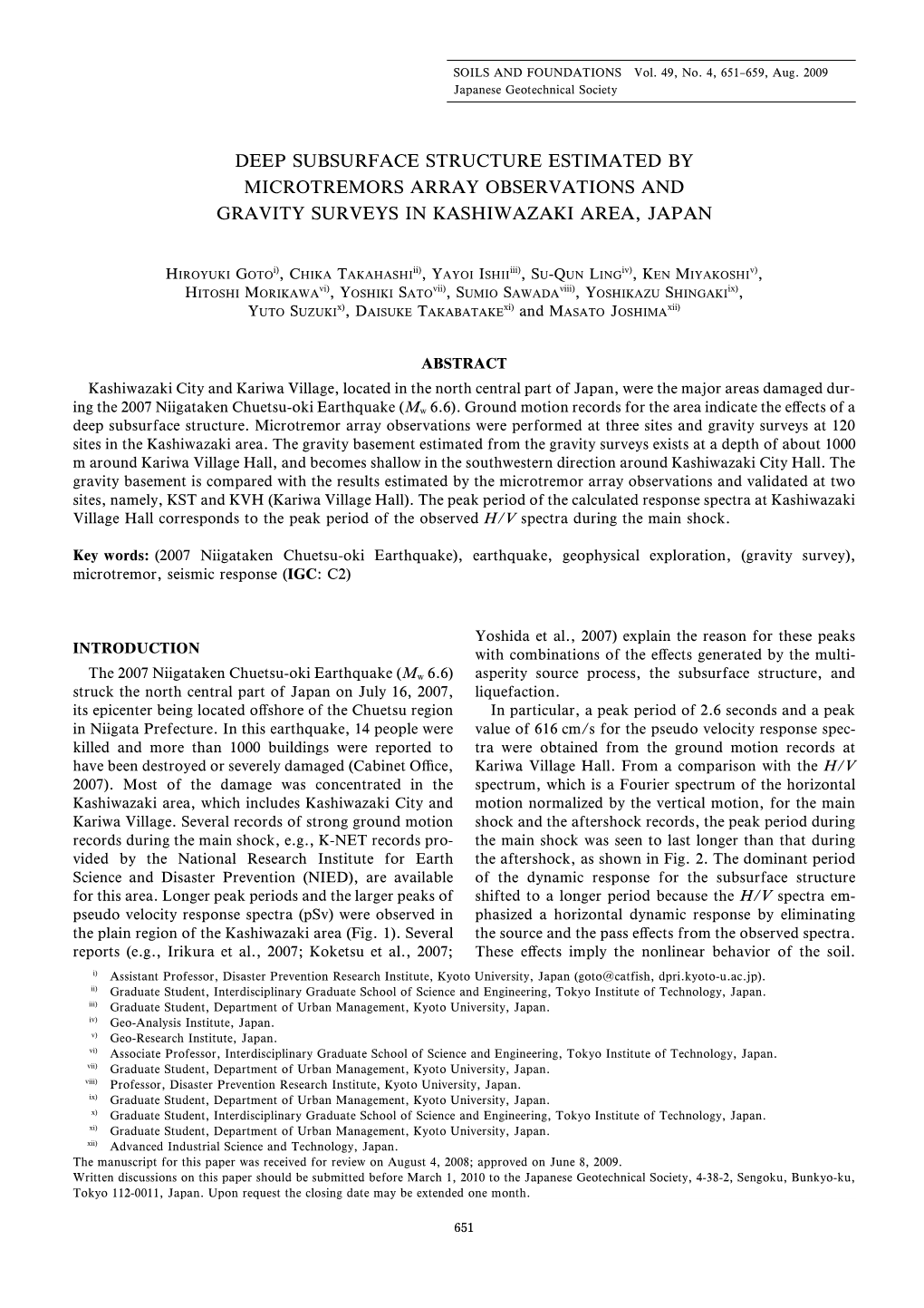 Deep Subsurface Structure Estimated by Microtremors Array Observations and Gravity Surveys in Kashiwazaki Area, Japan