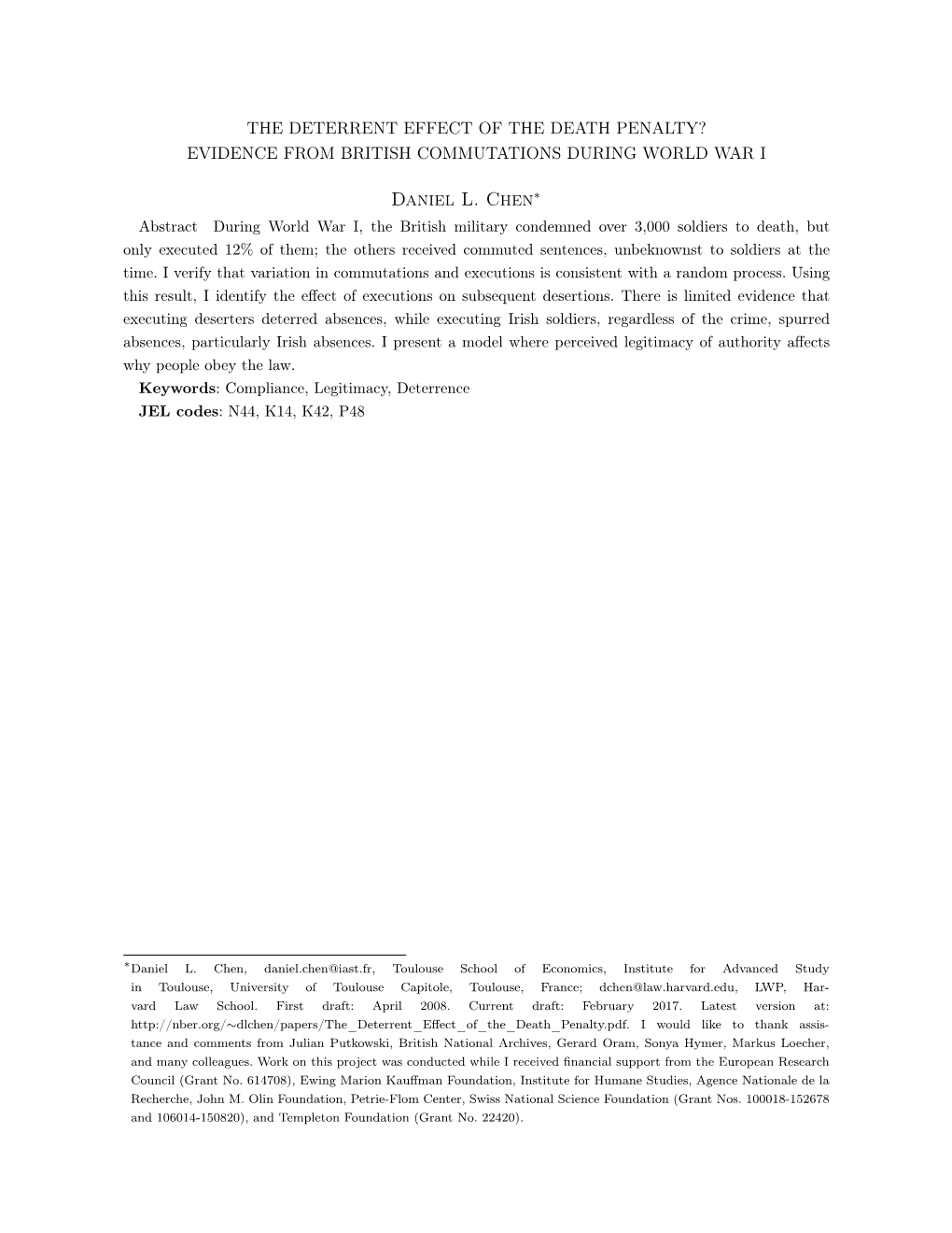 The Deterrent Effect of the Death Penalty? Evidence from British Commutations During World War I