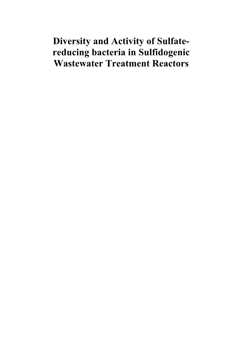 Diversity and Activity of Sulfate-Reducing Bacteria In