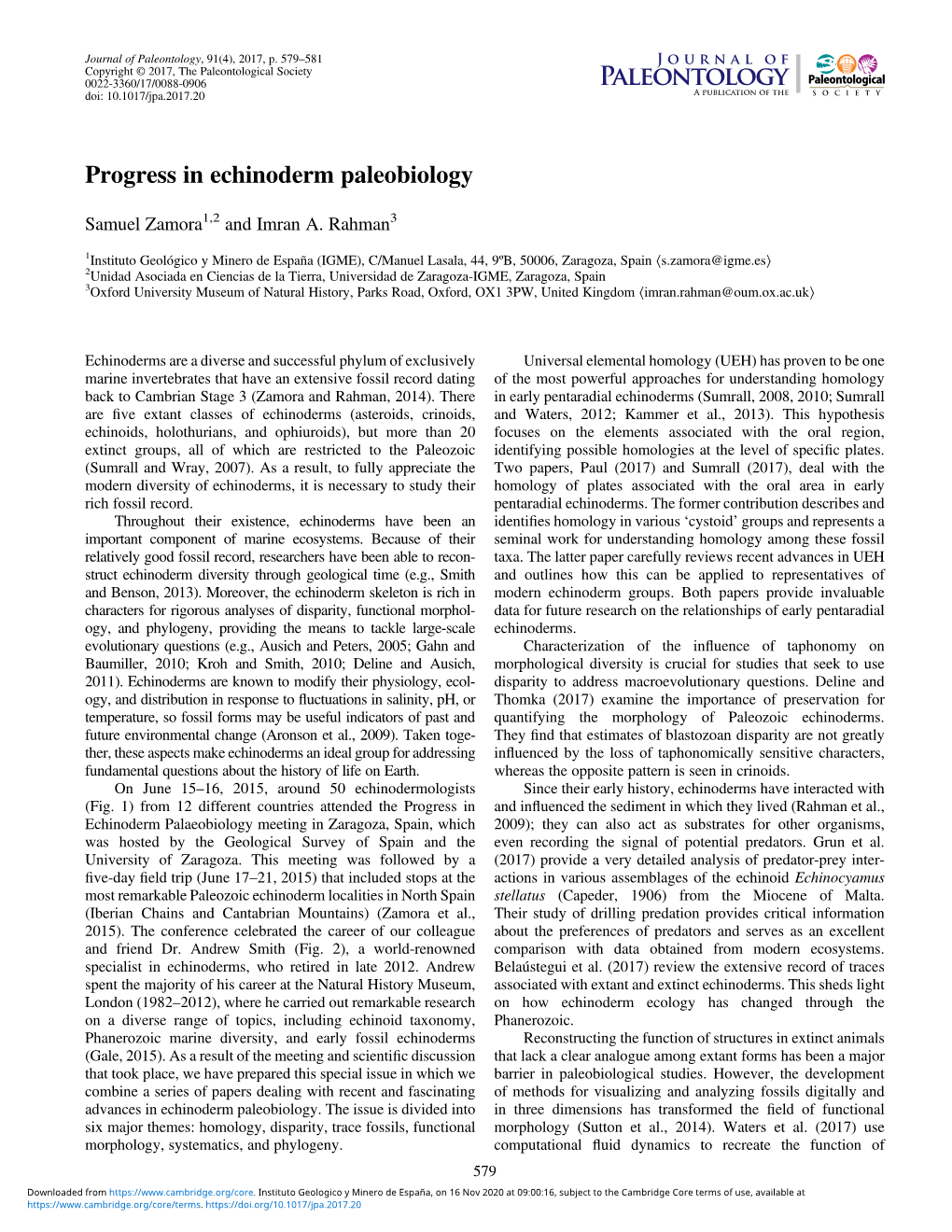 Progress in Echinoderm Paleobiology