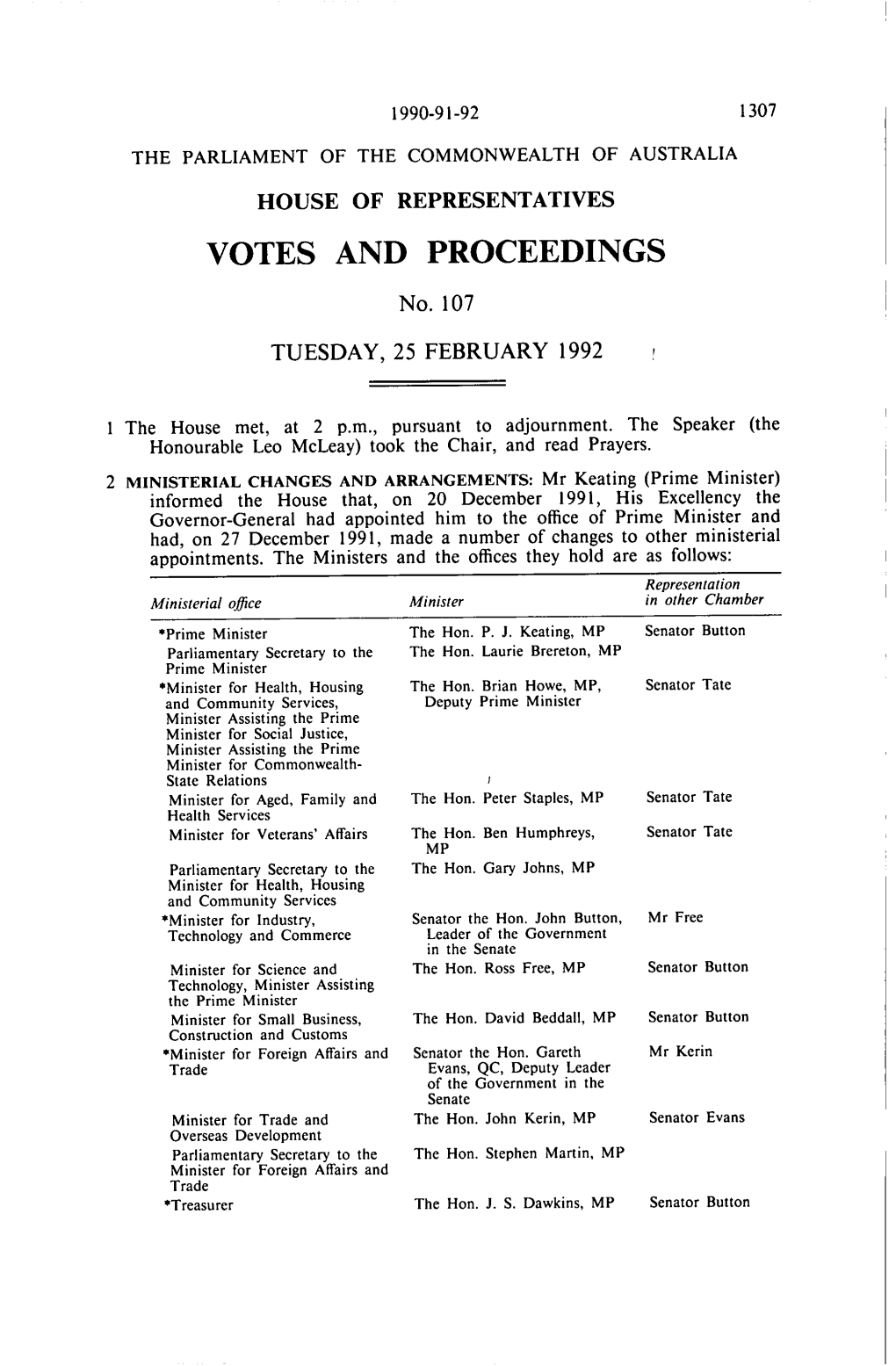 Votes and Proceedings