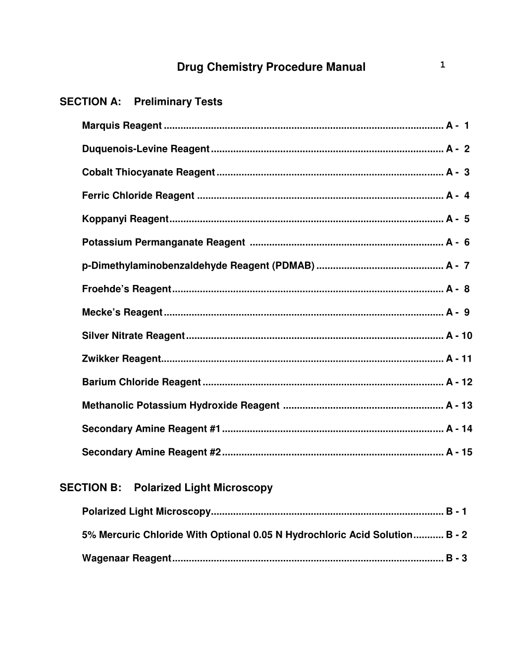 Drug Chemistry Procedure Manual 1