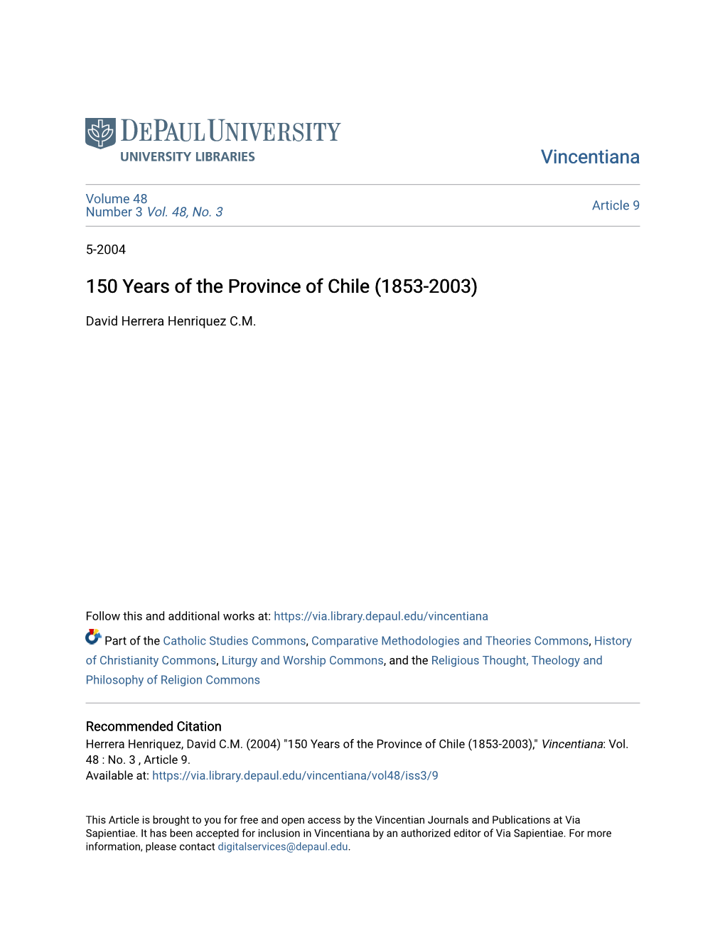 150 Years of the Province of Chile (1853-2003)