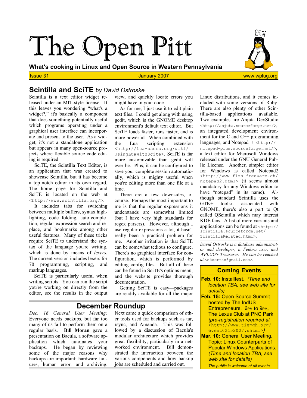 The Open Pitt What's Cooking in Linux and Open Source in Western Pennsylvania Issue 31 January 2007