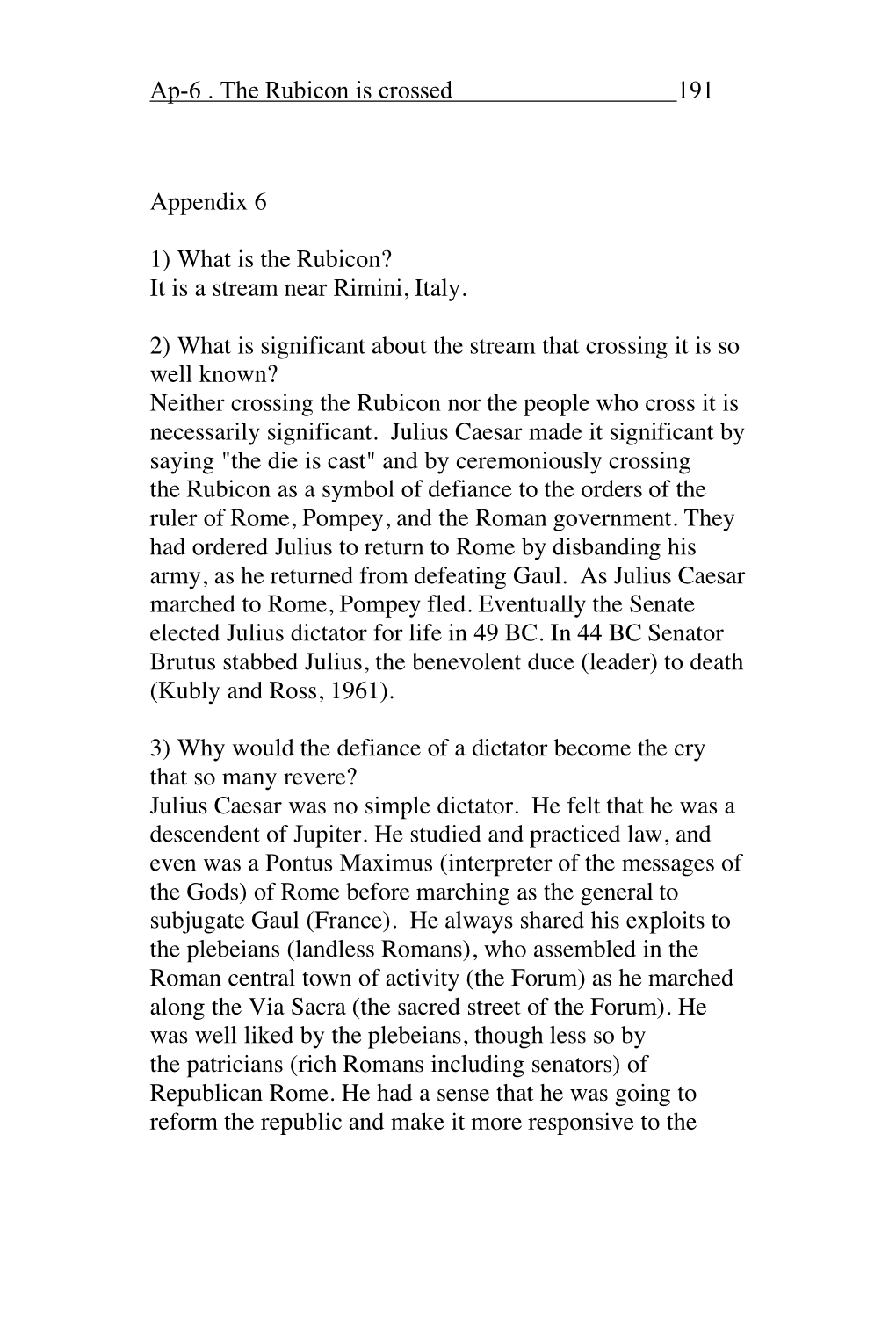 Ap-6 . the Rubicon Is Crossed 191 Appendix 6 1) What Is the Rubicon