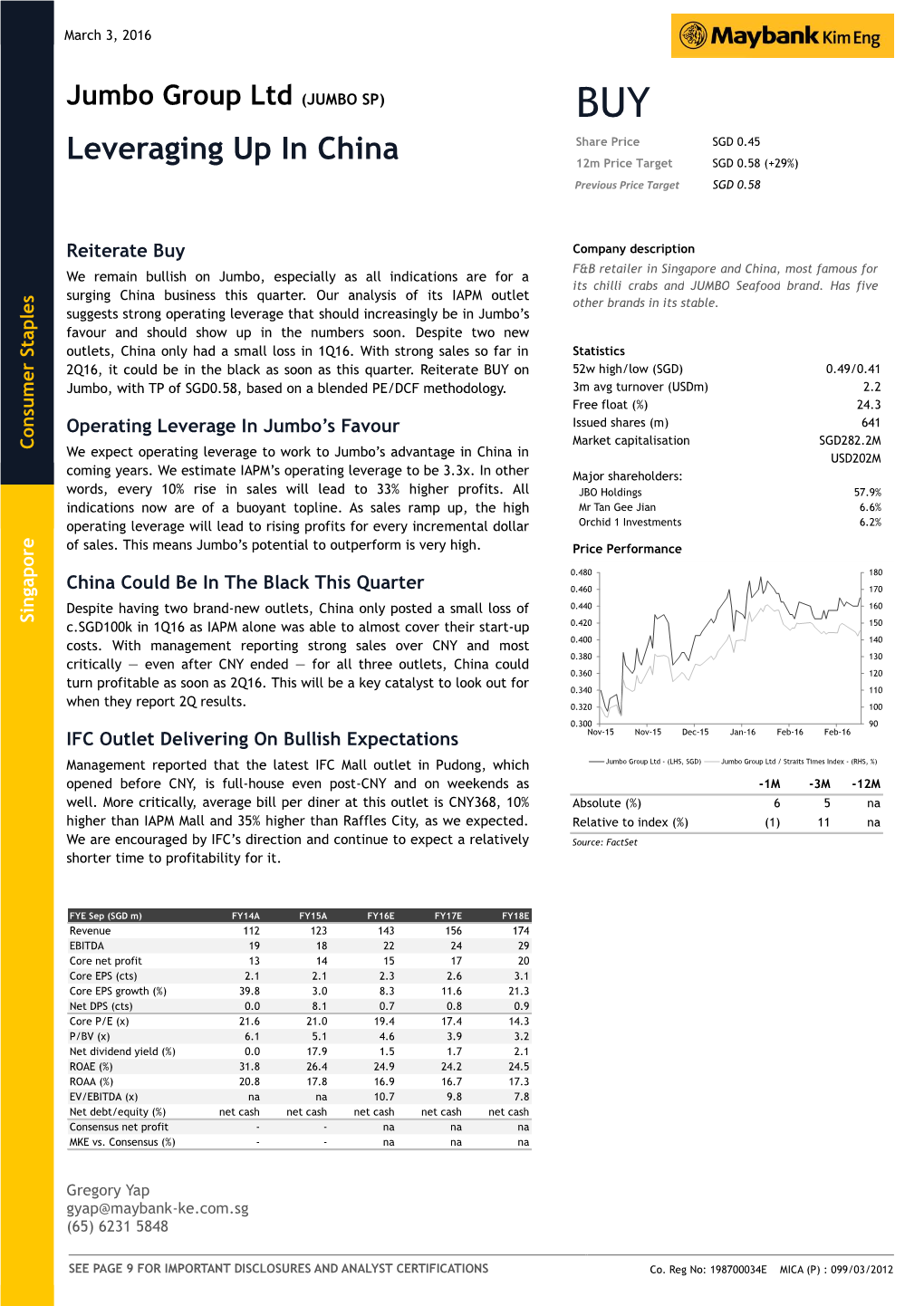 Leveraging up in China 12M Price Target SGD 0.58 (+29%) Previous Price Target SGD 0.58