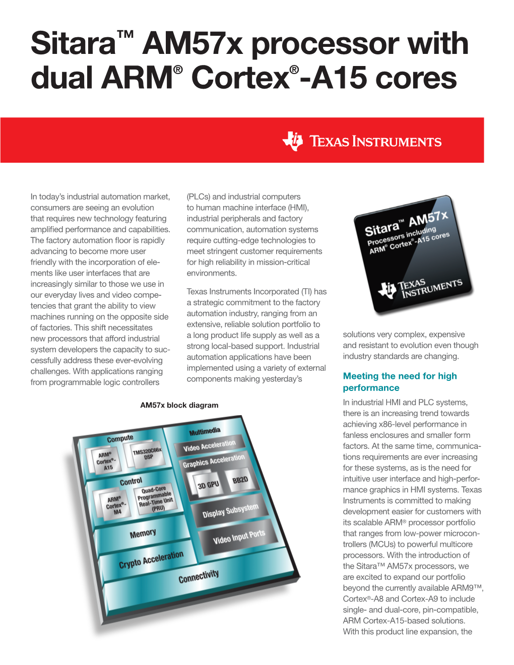 Sitara™ Am57x Processor with Dual ARM® Cortex®-A15 Cores