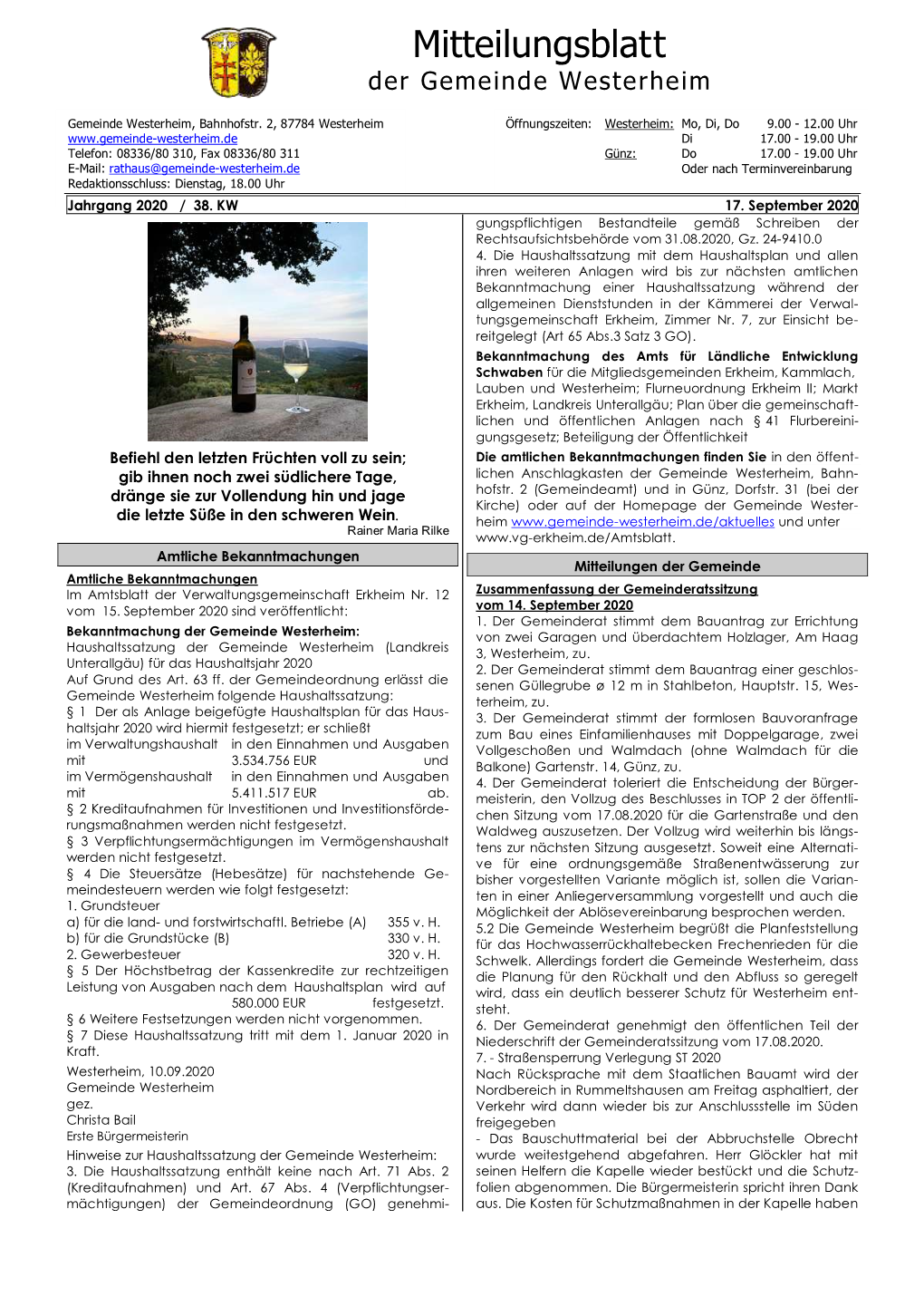Mitteilungsblatt Der Gemeinde Westerheim