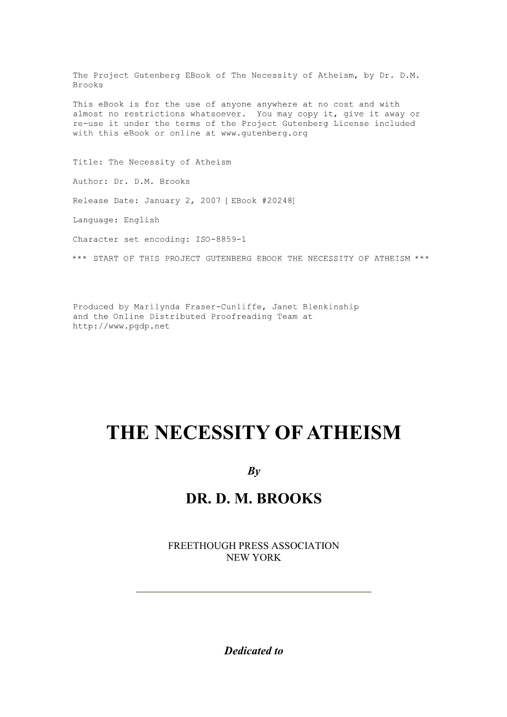 The Necessity of Atheism, by Dr