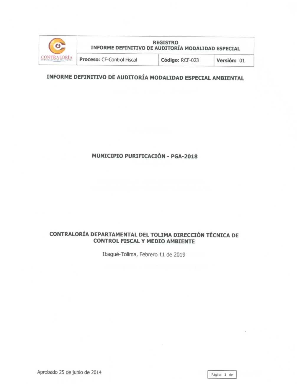 Informe Definitivo Auditoría Especial Ambiental Purificación