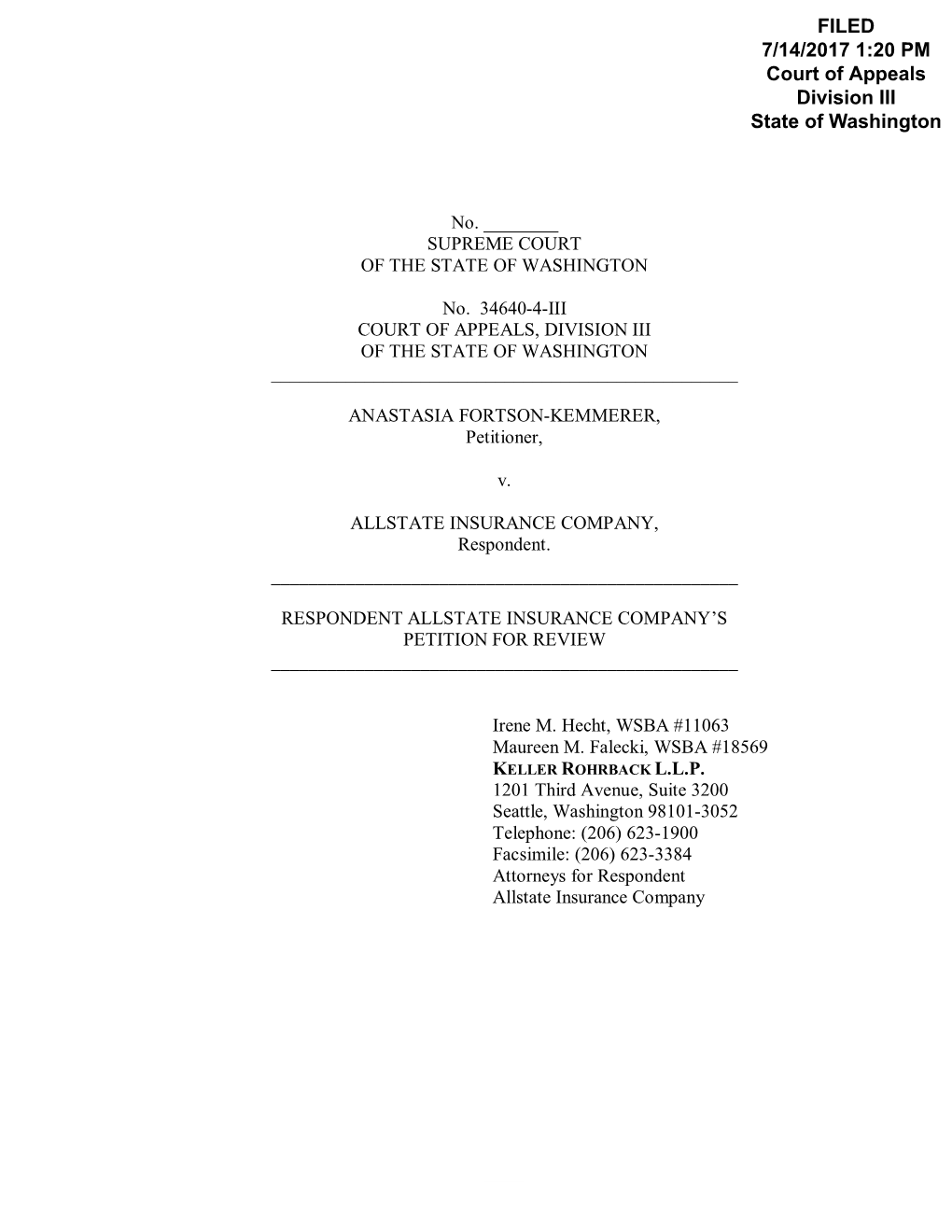 FILED 7/14/2017 1:20 PM Court of Appeals Division III State of Washington