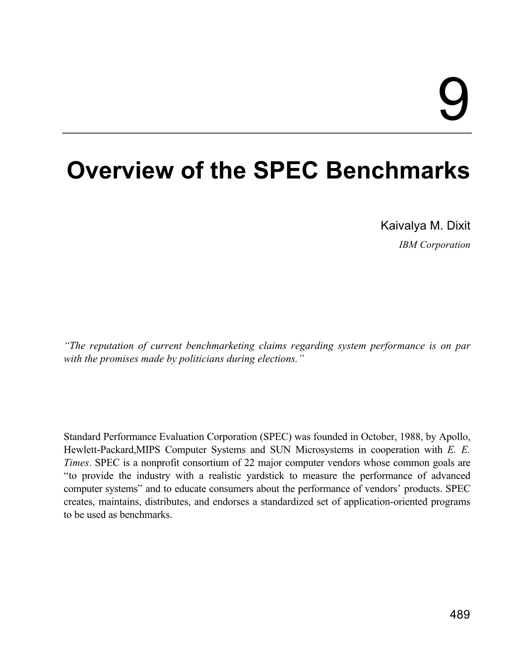 Overview of the SPEC Benchmarks