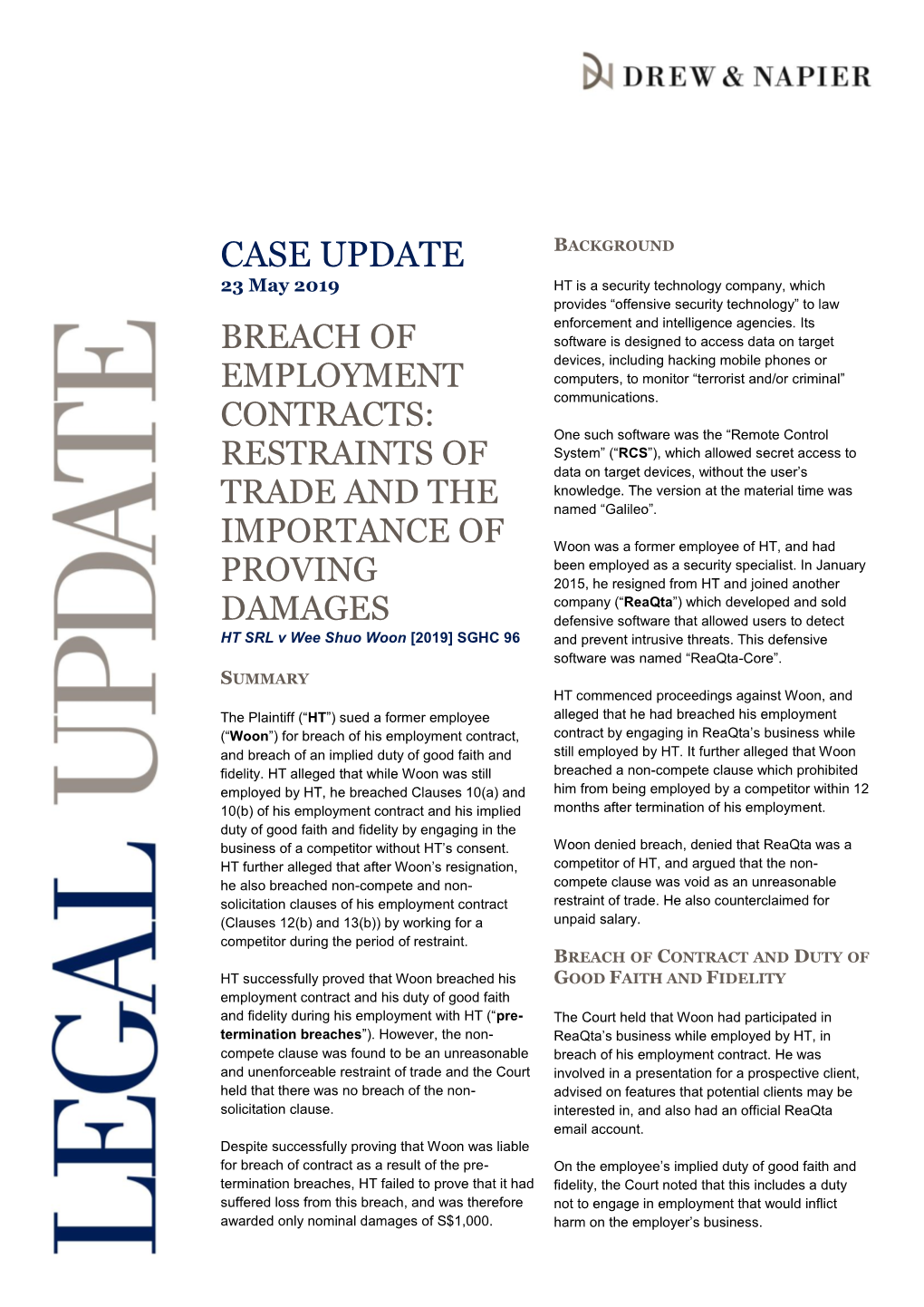 Breach of Employment Contracts: Restraints of Trade and The