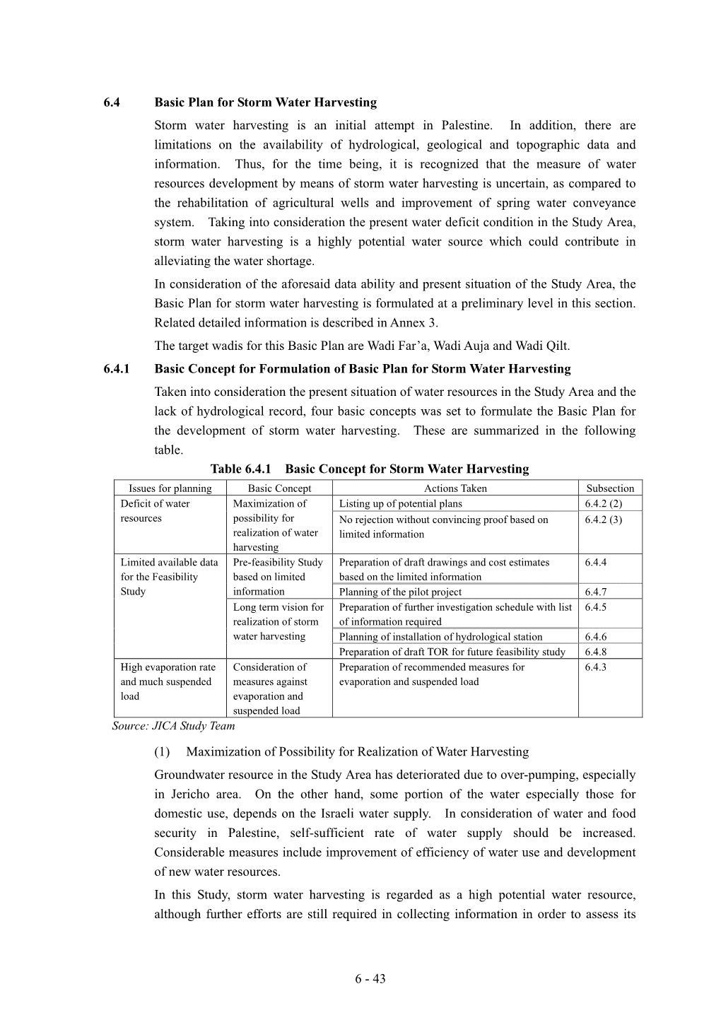 6.4 Basic Plan for Storm Water Harvesting Storm Water Harvesting Is an Initial Attempt in Palestine