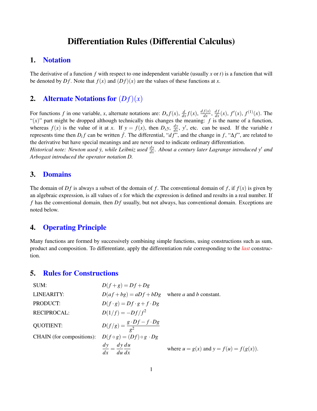 Differentiation Rules (Differential Calculus)