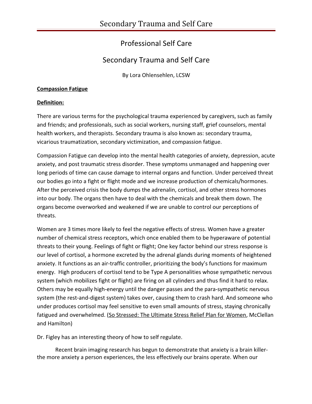 Secondary Trauma And Self Care