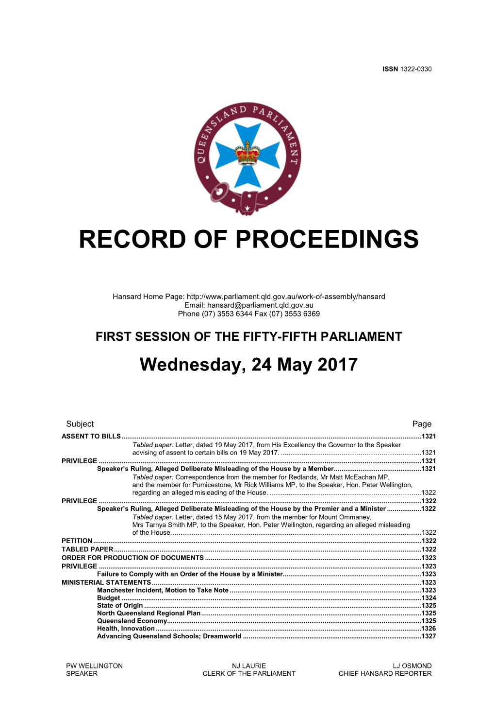 Record of Proceedings