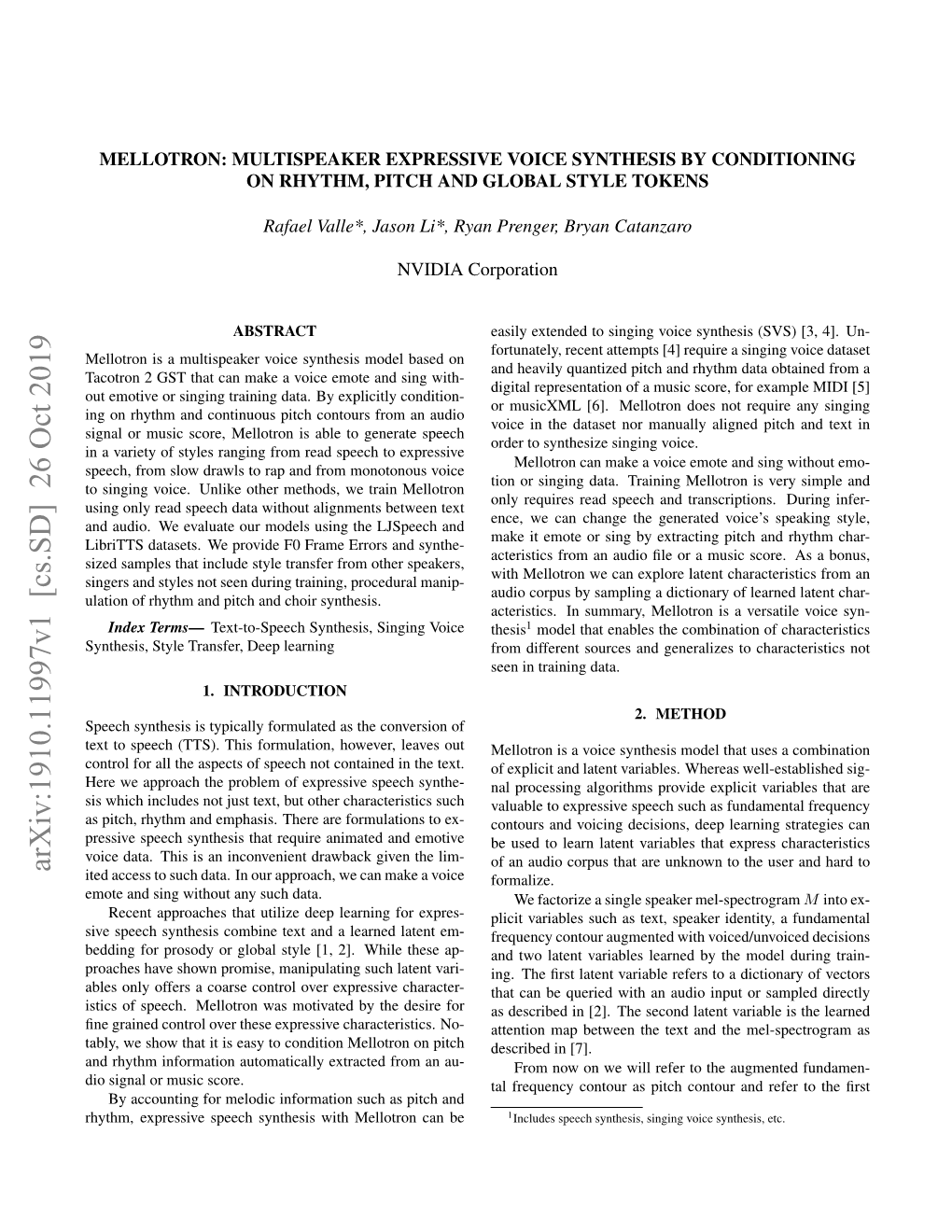 Arxiv:1910.11997V1 [Cs.SD] 26 Oct 2019 Ited Access to Such Data