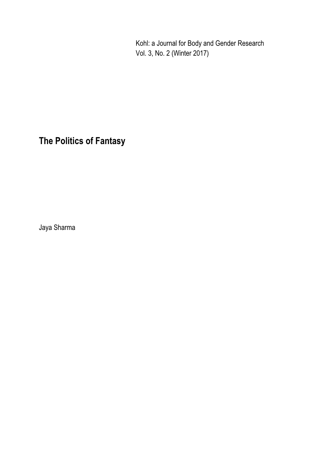 The Politics of Fantasy