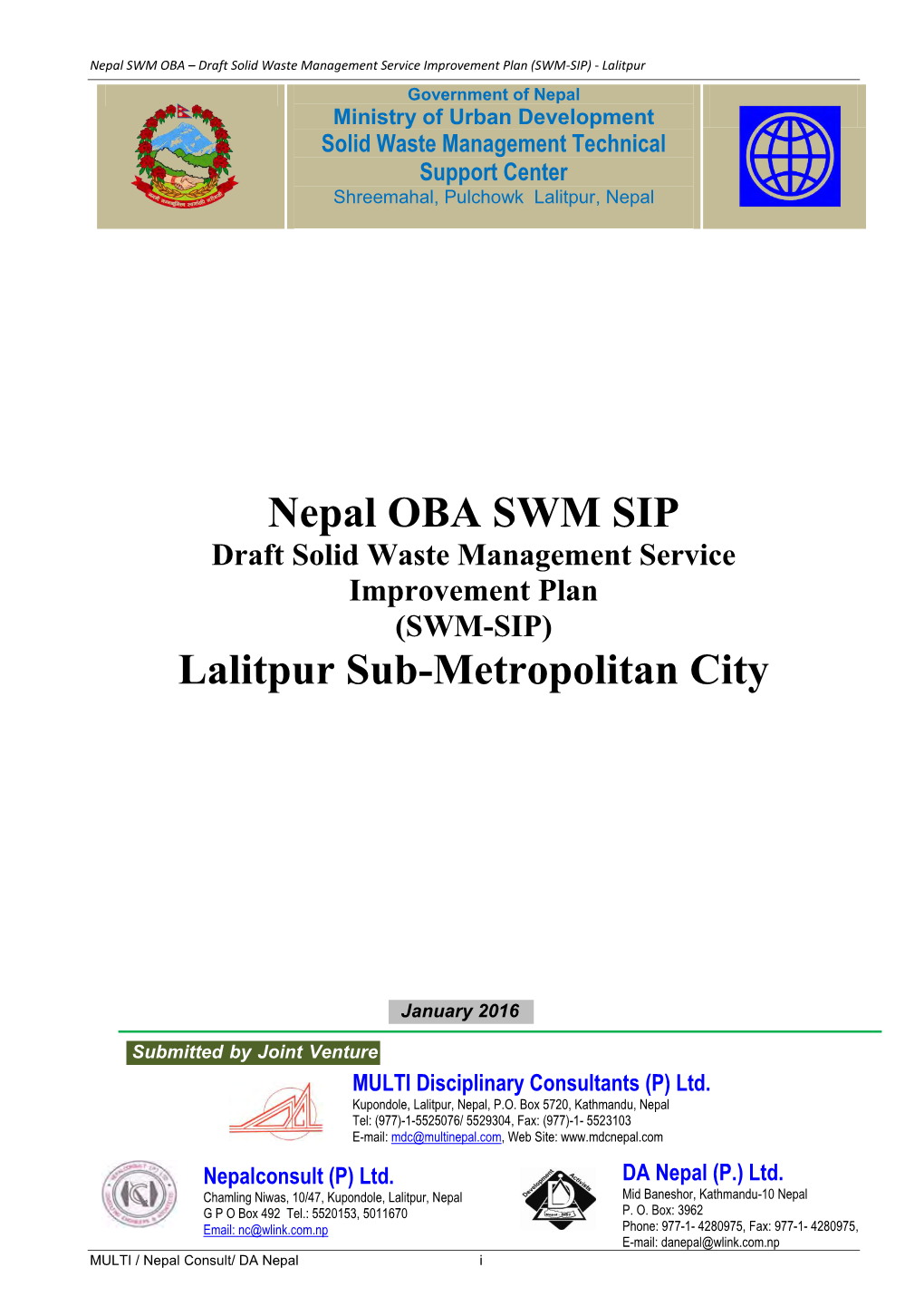 Nepal OBA SWM SIP Lalitpur Sub-Metropolitan City