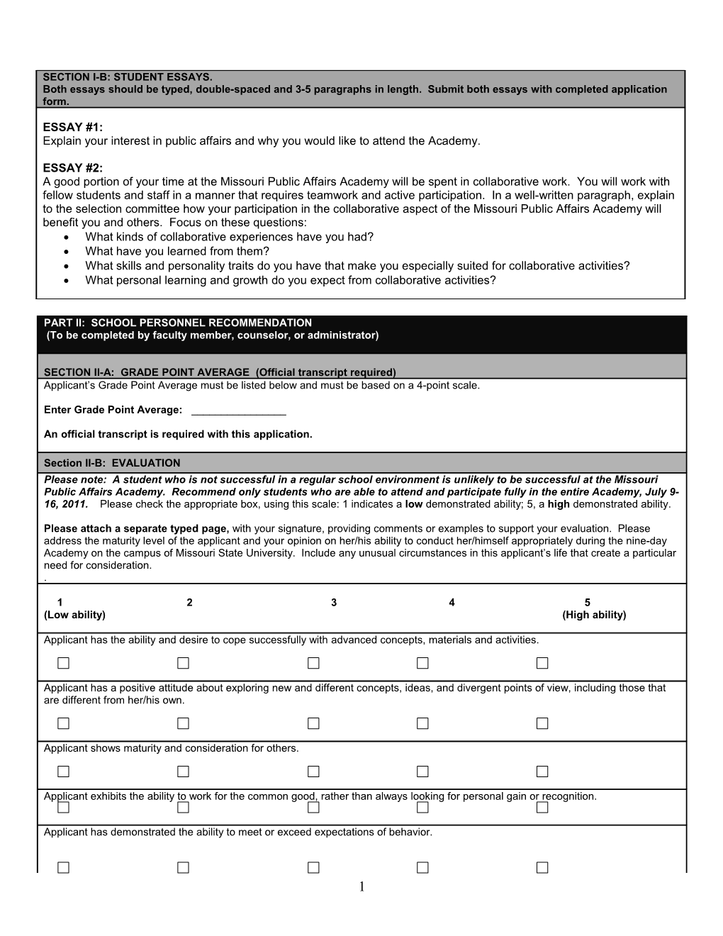 Student Application Form s2