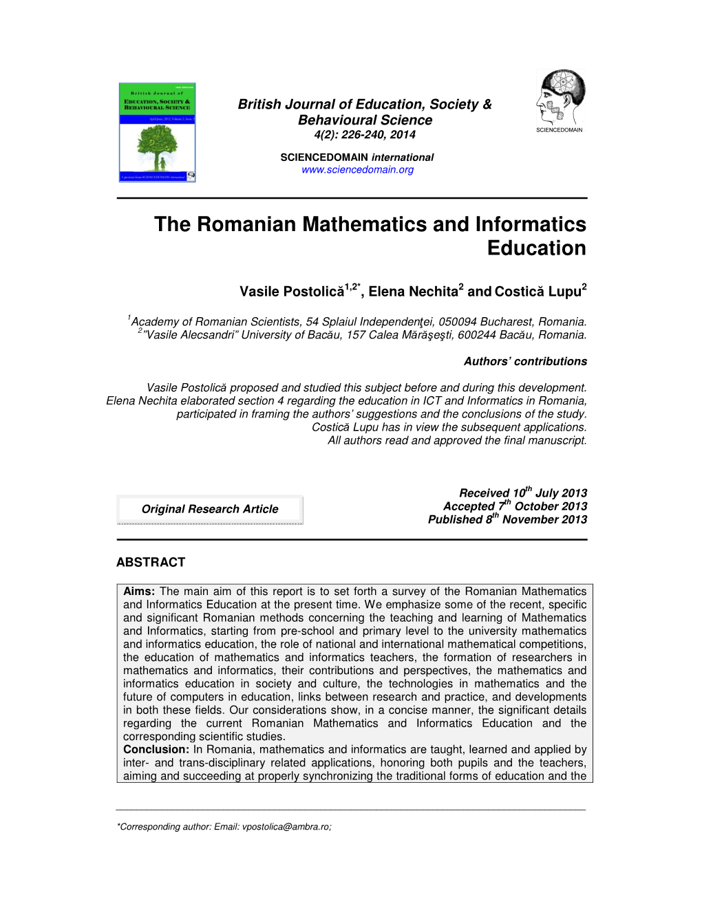 The Romanian Mathematics and Informatics Education