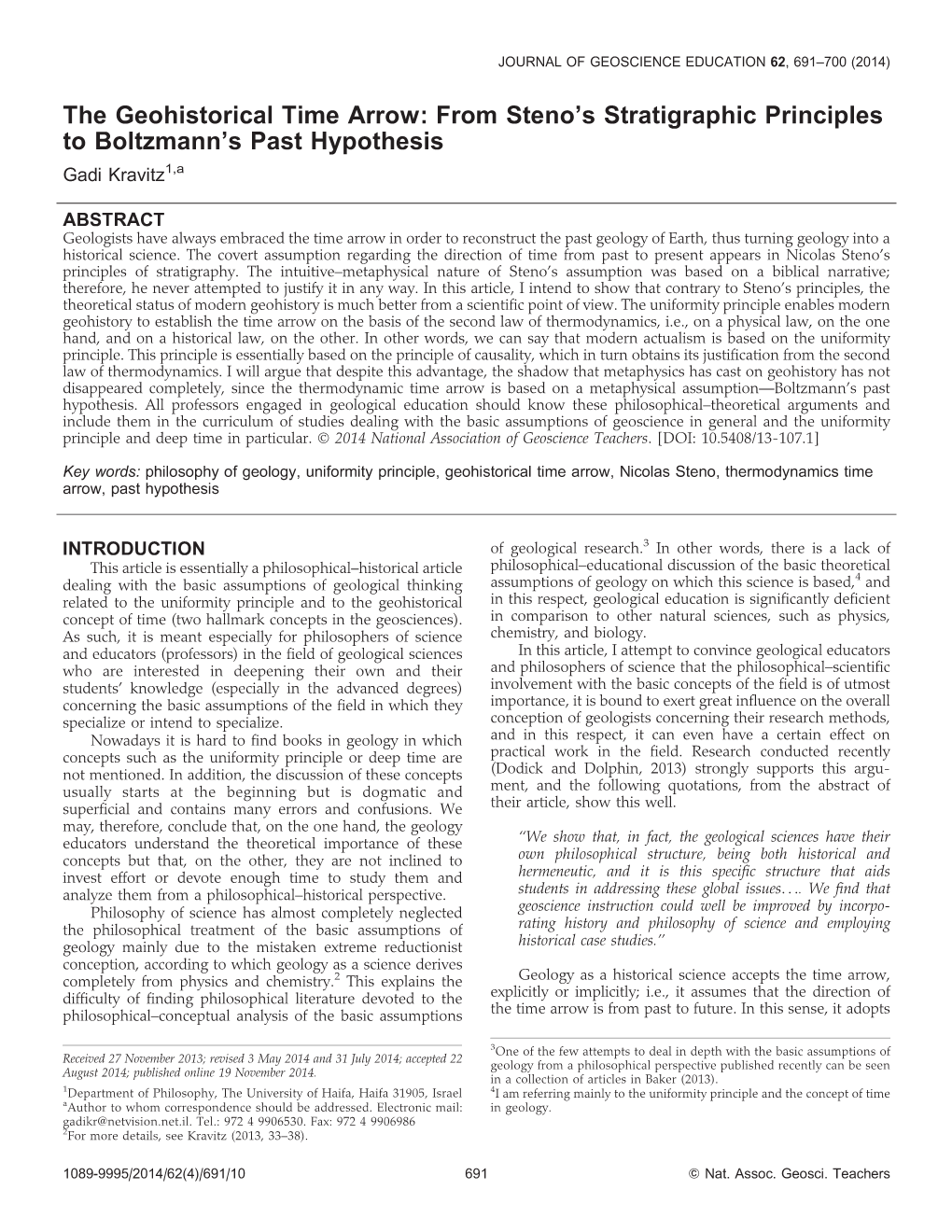 The Geohistorical Time Arrow: from Steno's Stratigraphic Principles To