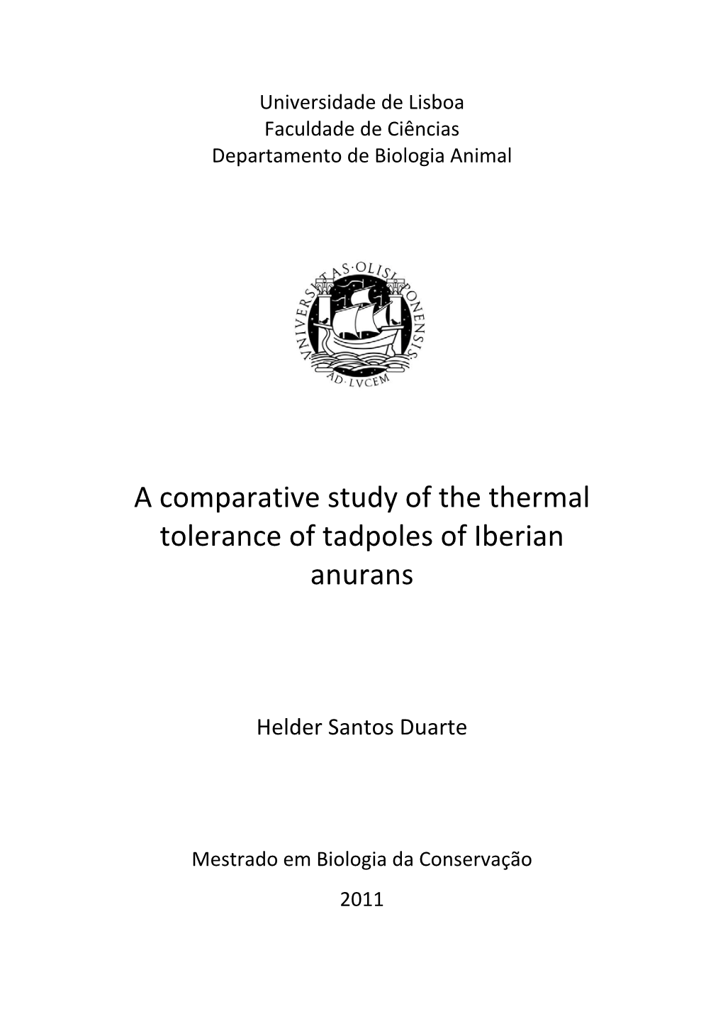 A Comparative Study of the Thermal Tolerance of Tadpoles of Iberian Anurans