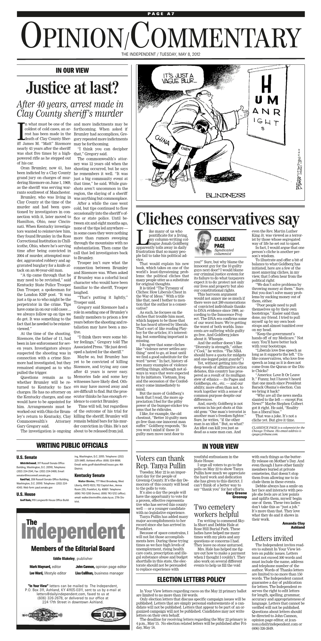 Opinion/Commentary the Independent / Tuesday, May 8, 2012