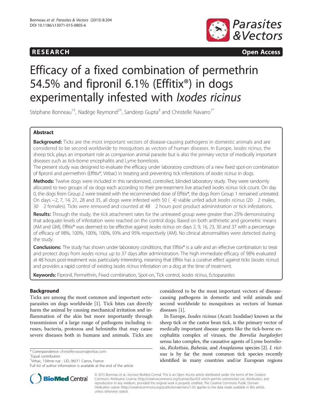 Efficacy of a Fixed Combination of Permethrin 54.5% and Fipronil 6.1