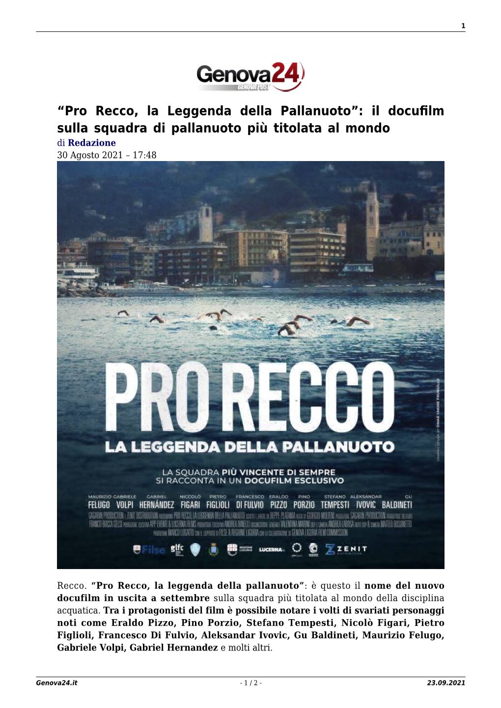 Il Docufilm Sulla Squadra Di Pallanuoto Più Titolata Al Mondo