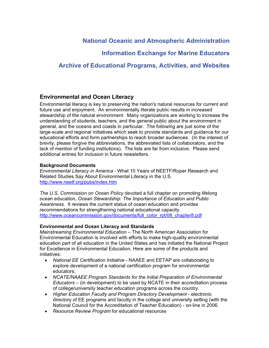 Information Exchange for Marine Educators