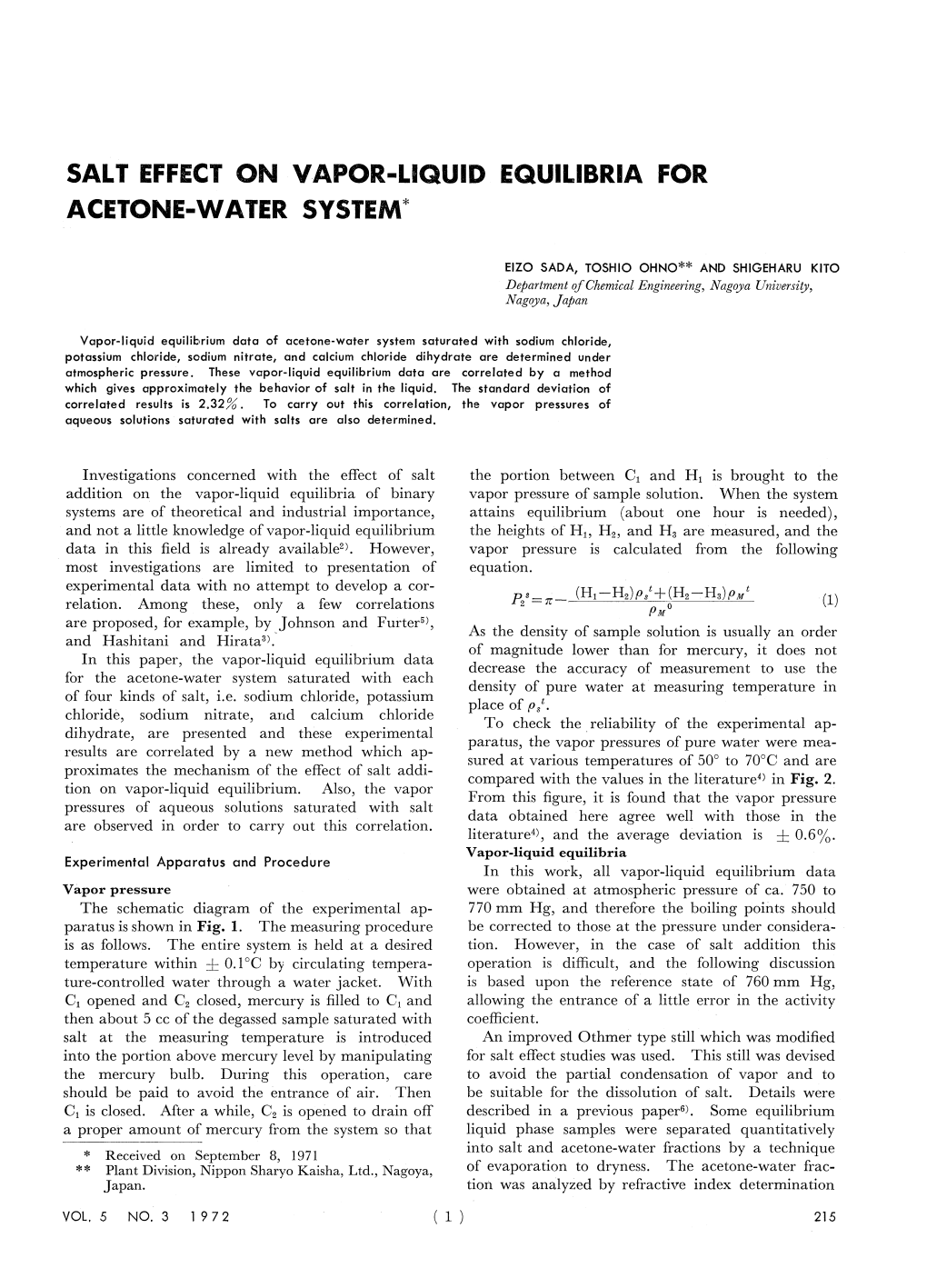 Salt Effect on Vapor-Liquid Equilibria for Acetone-Water System'