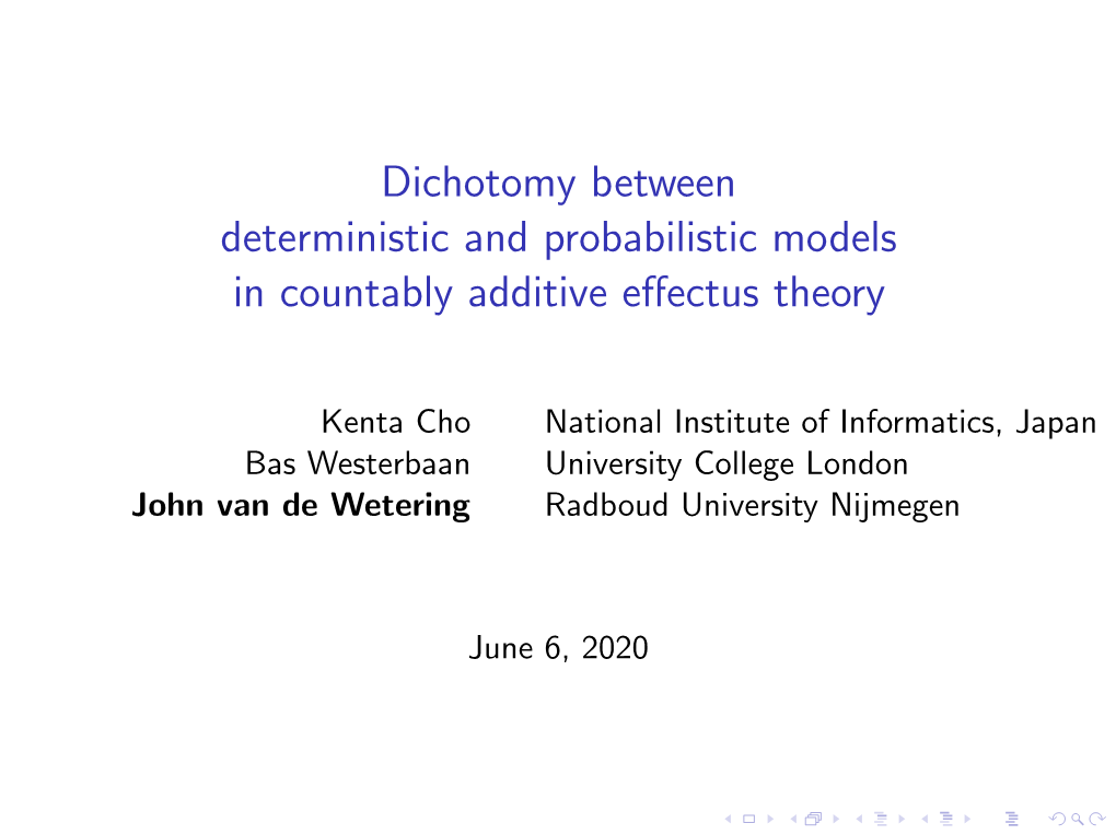 Dichotomy Between Deterministic and Probabilistic Models in Countably Additive Eﬀectus Theory