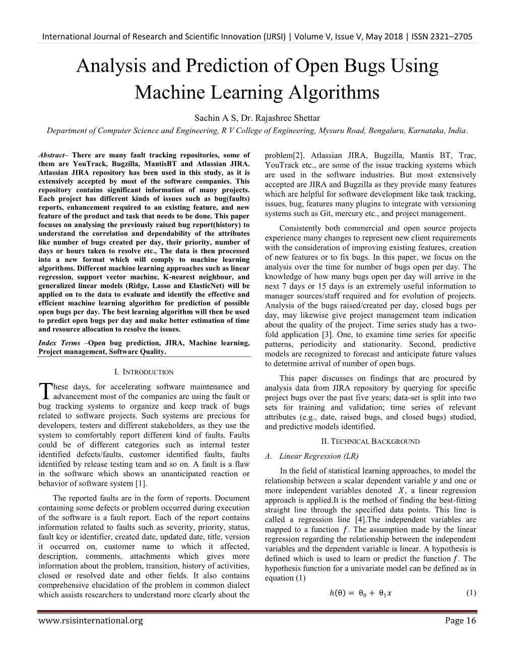 Analysis and Prediction of Number of Open Bugs Per Day by Using