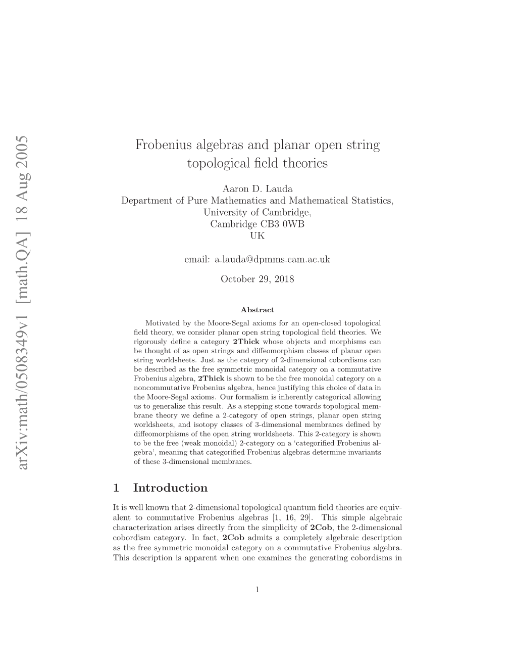 Frobenius Algebras and Planar Open String Topological Field Theories