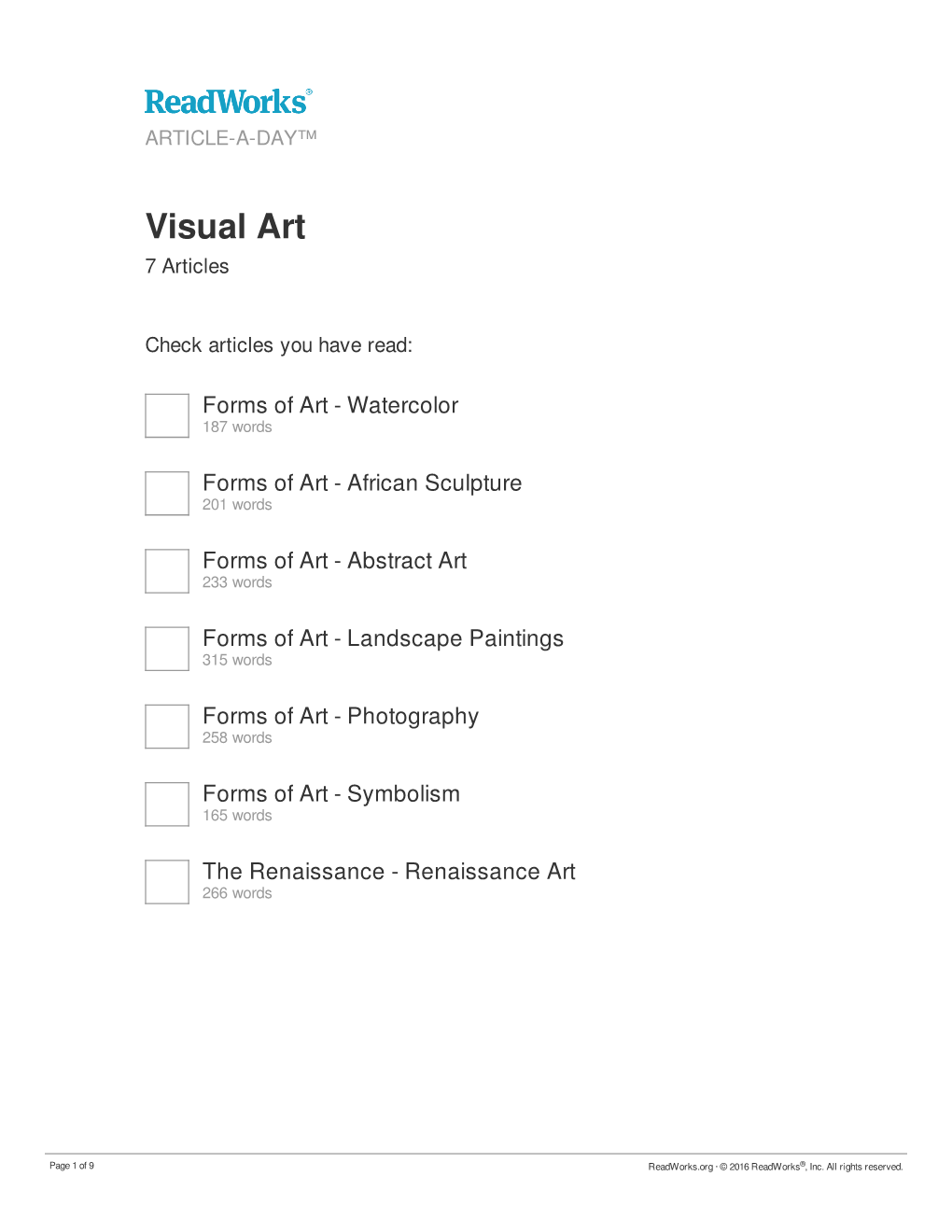 Visual Art 7 Articles