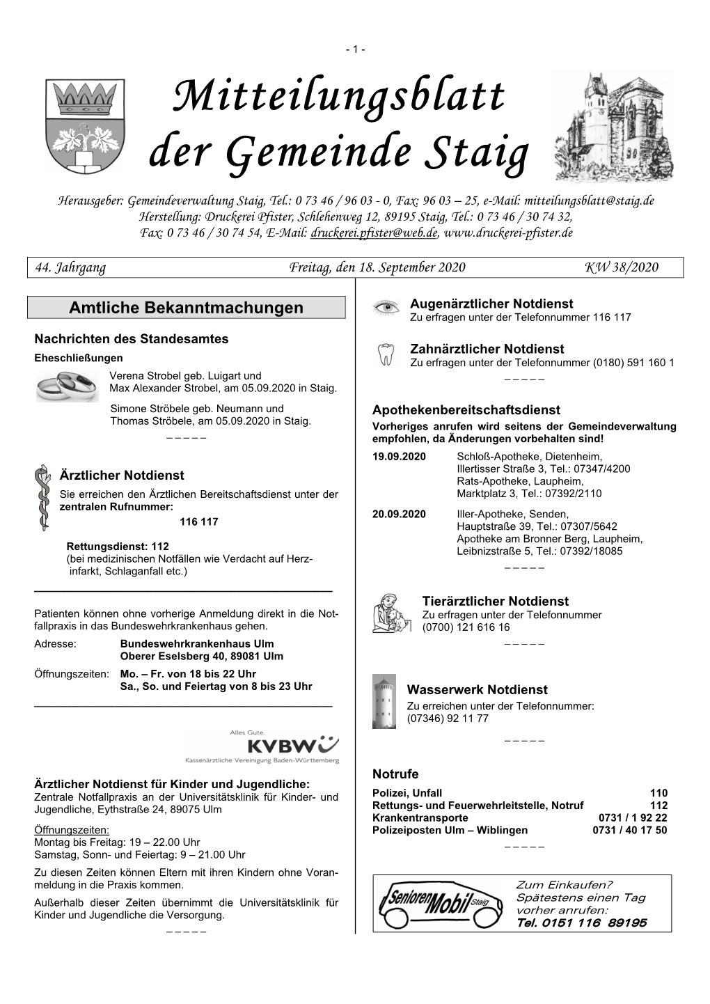 Mitteilungsblatt Der Gemeinde Staig