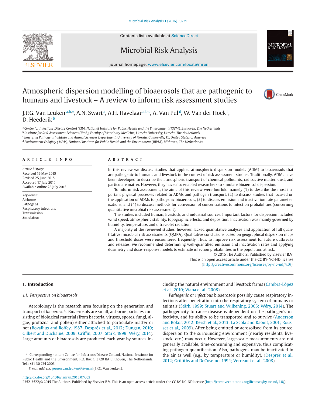 Atmospheric Dispersion Modelling of Bioaerosols That Are Pathogenic to Humans and Livestock – a Review to Inform Risk Assessment Studies