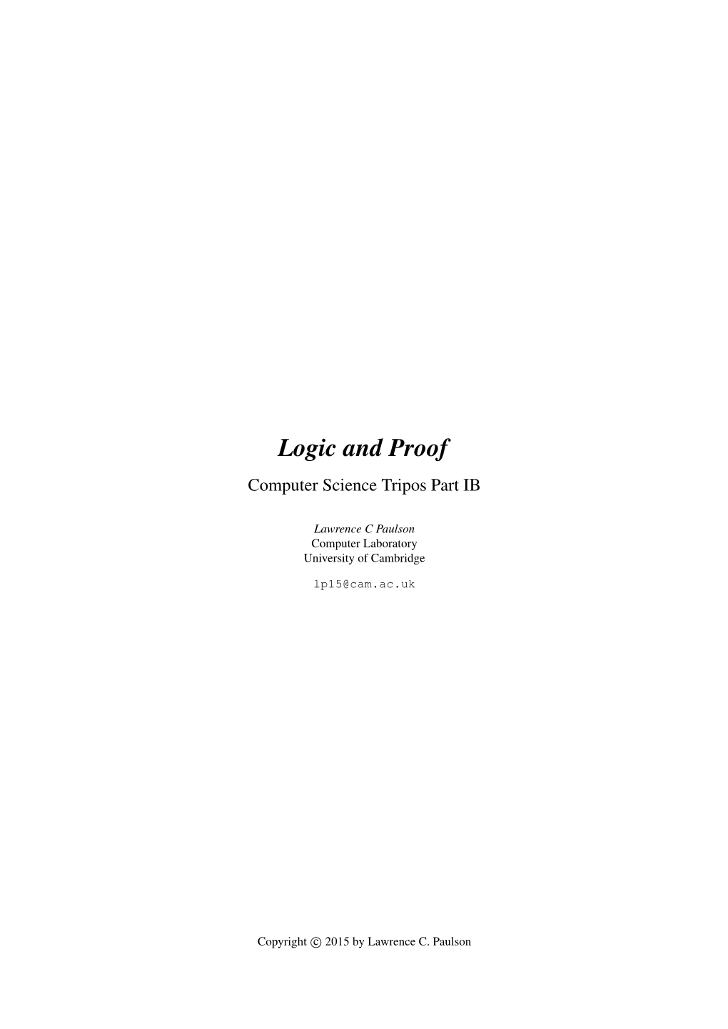 Logic and Proof Computer Science Tripos Part IB