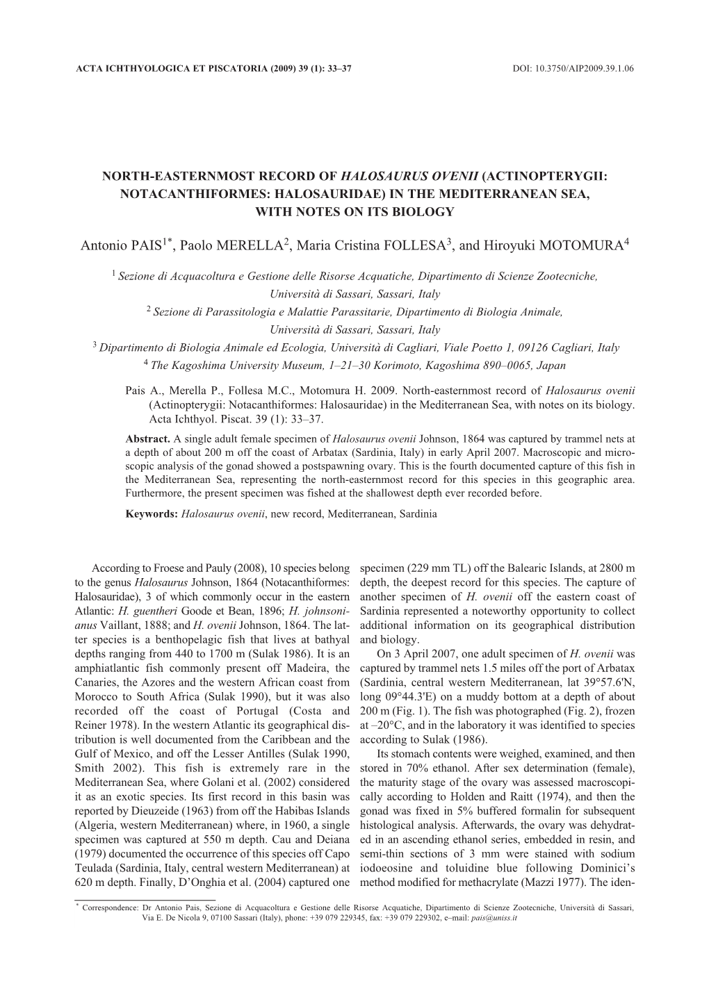 North-Easternmost Record of Halosaurus Ovenii (Actinopterygii: Notacanthiformes: Halosauridae) in the Mediterranean Sea, with Notes on Its Biology