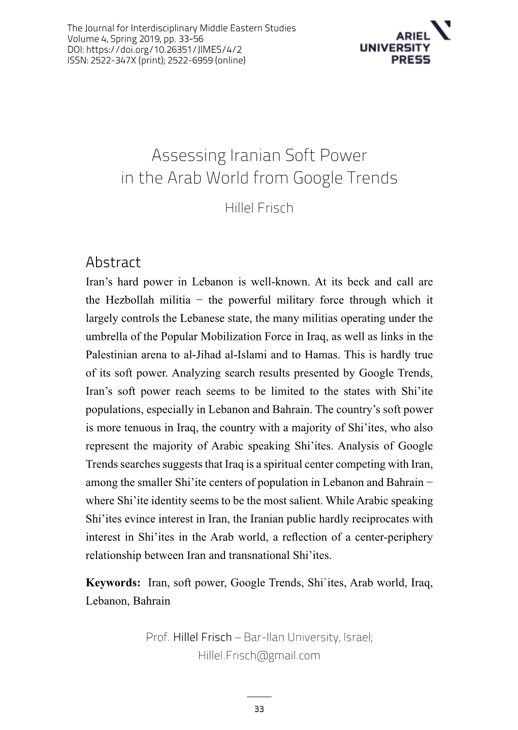 Assessing Iranian Soft Power in the Arab World from Google Trends
