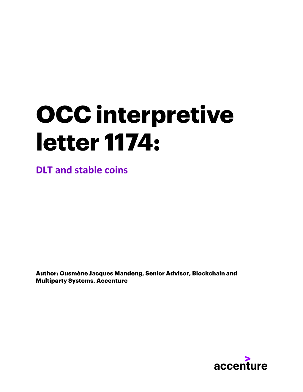 OCC Interpretive Letter 1174: DLT and Stable Coins