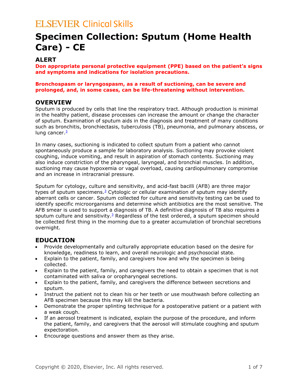 Specimen Collection: Sputum (Home Health Care) - CE