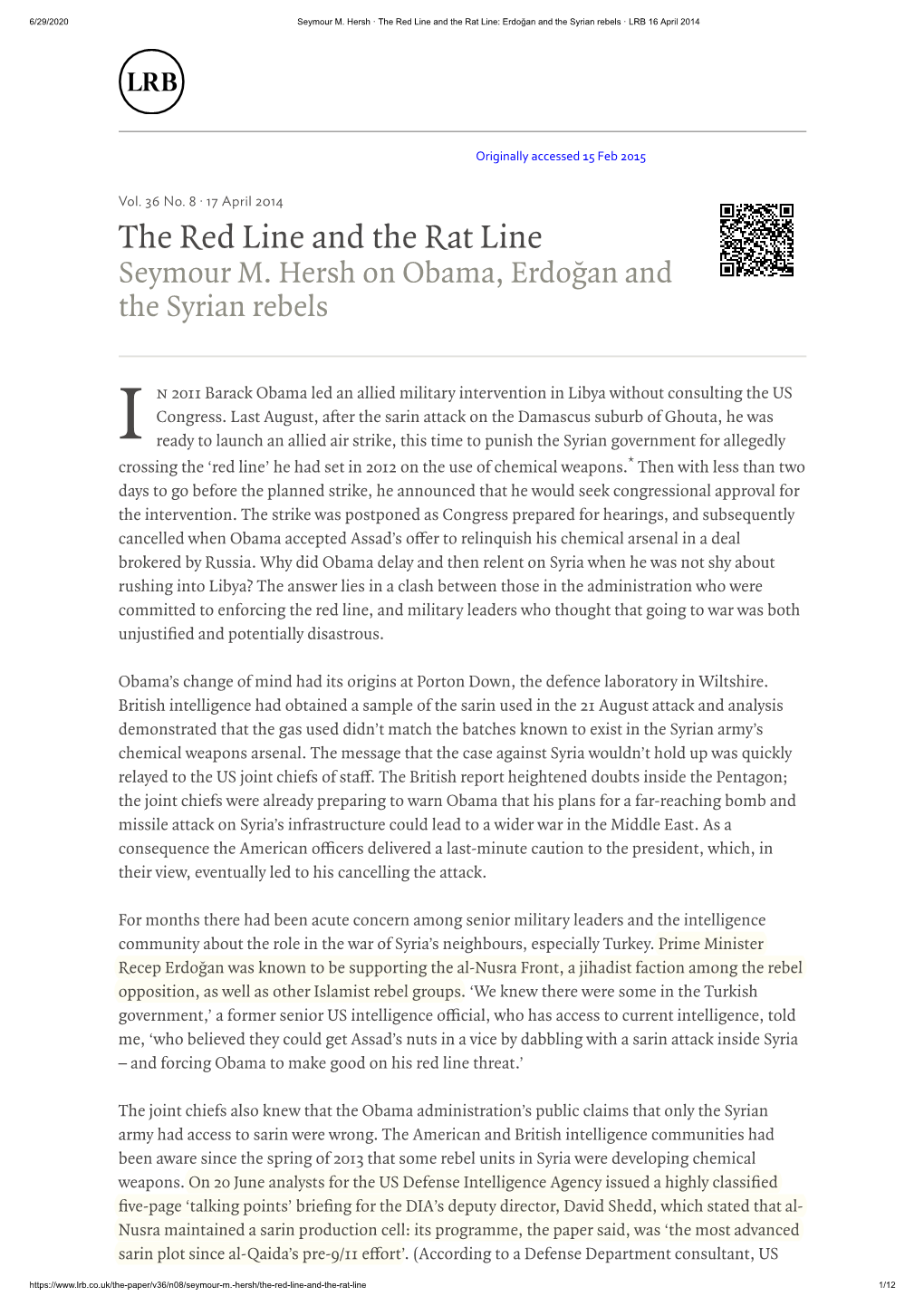 The Red Line and the Rat Line: Erdoğan and the Syrian Rebels · LRB 16 April 2014